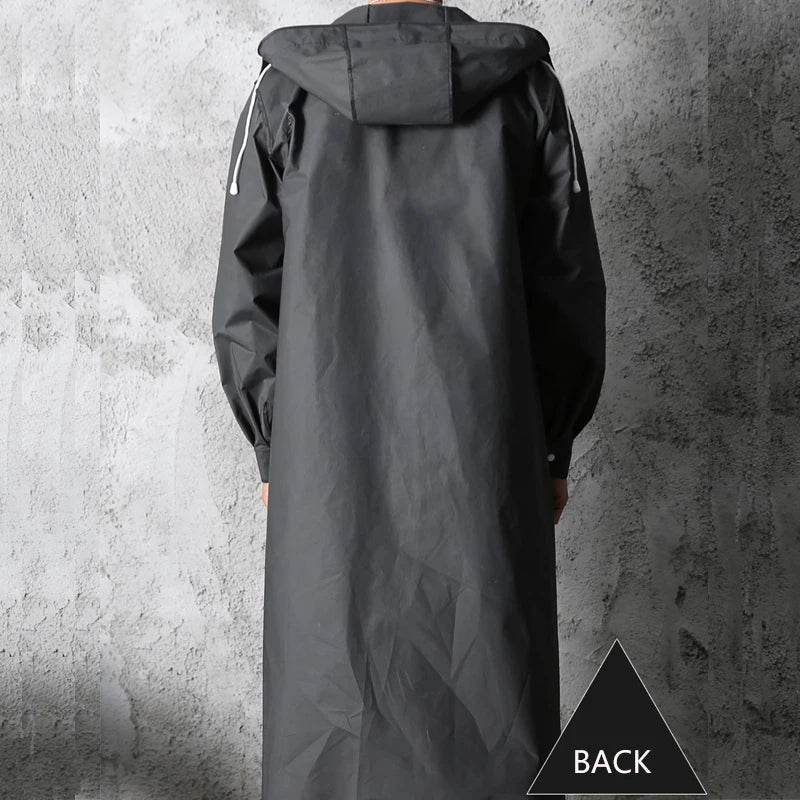 Black Fashion Adult Waterproof Long Raincoat Women Men Rain Coat Hooded for Outdoor Hiking Travel Fishing Climbing Thickened