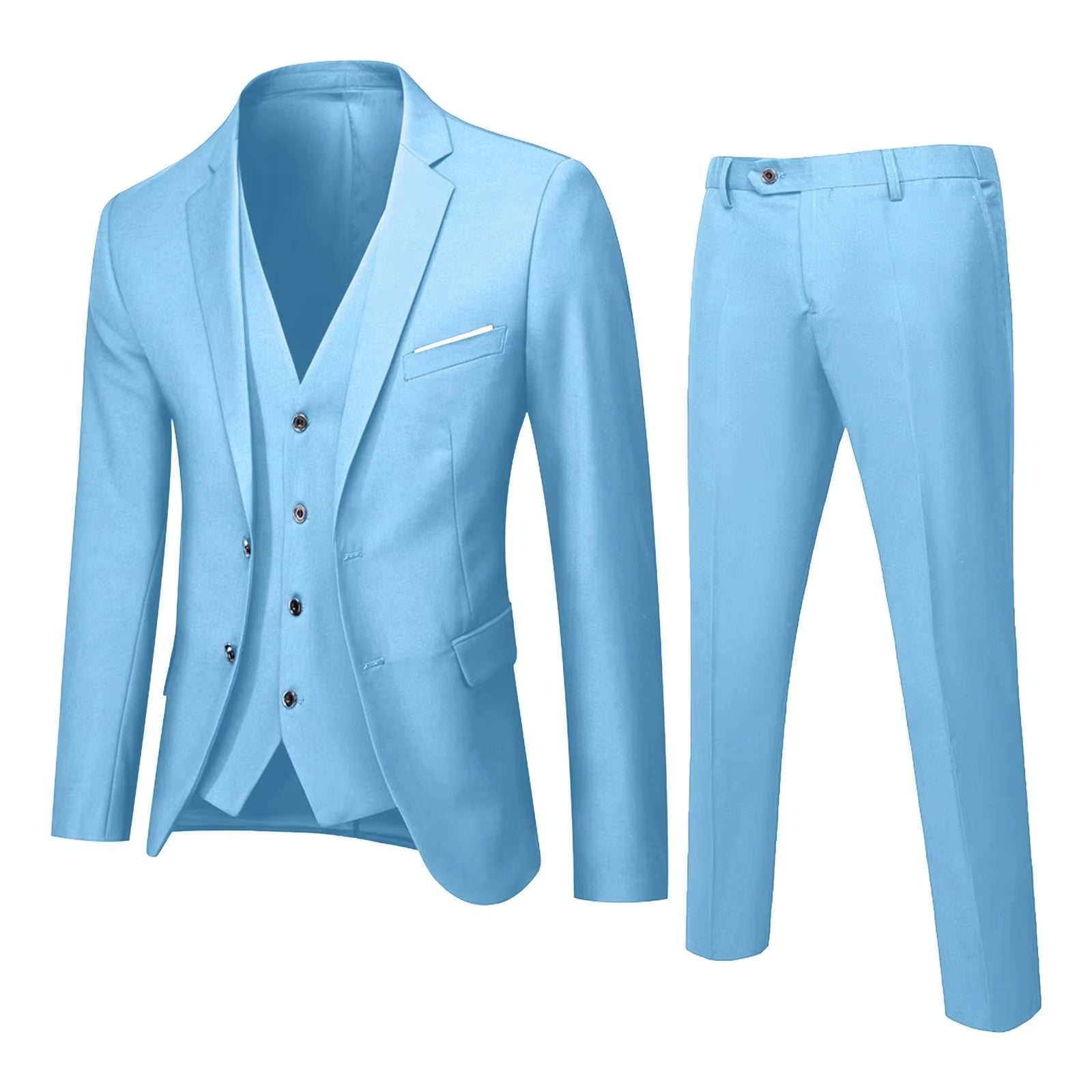 Men Blazers 3 Pieces Sets Business 2 Suits Vest Pants Blue Coats Wedding Party 2023 Formal Elegant Jackets Korean Slim Suit